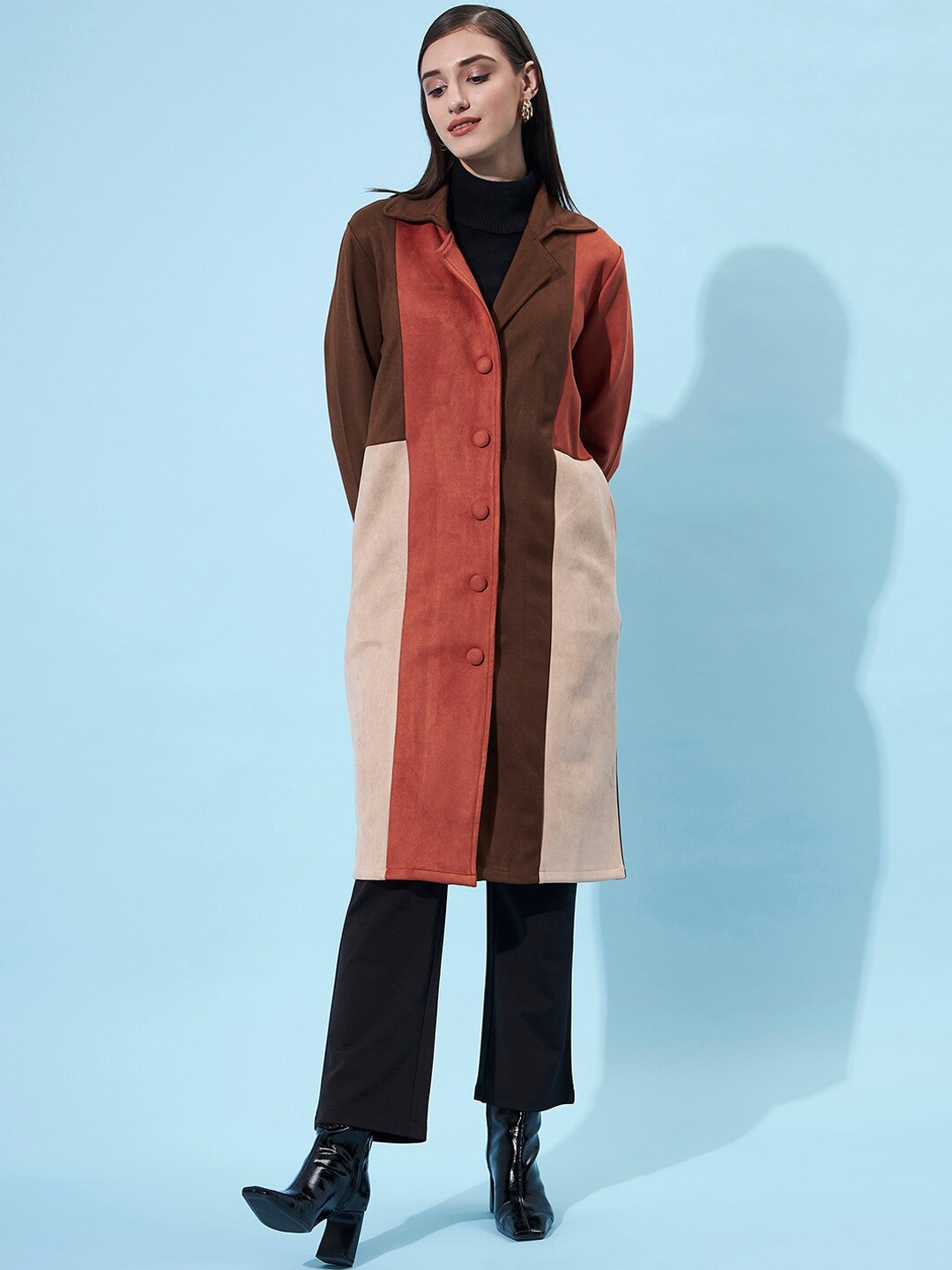 

Athena Women Burgundy Colourblocked Longline Trench Coat