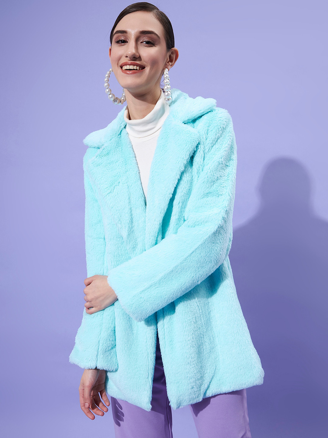 

Athena Women Blue Fur Trench Over Coats