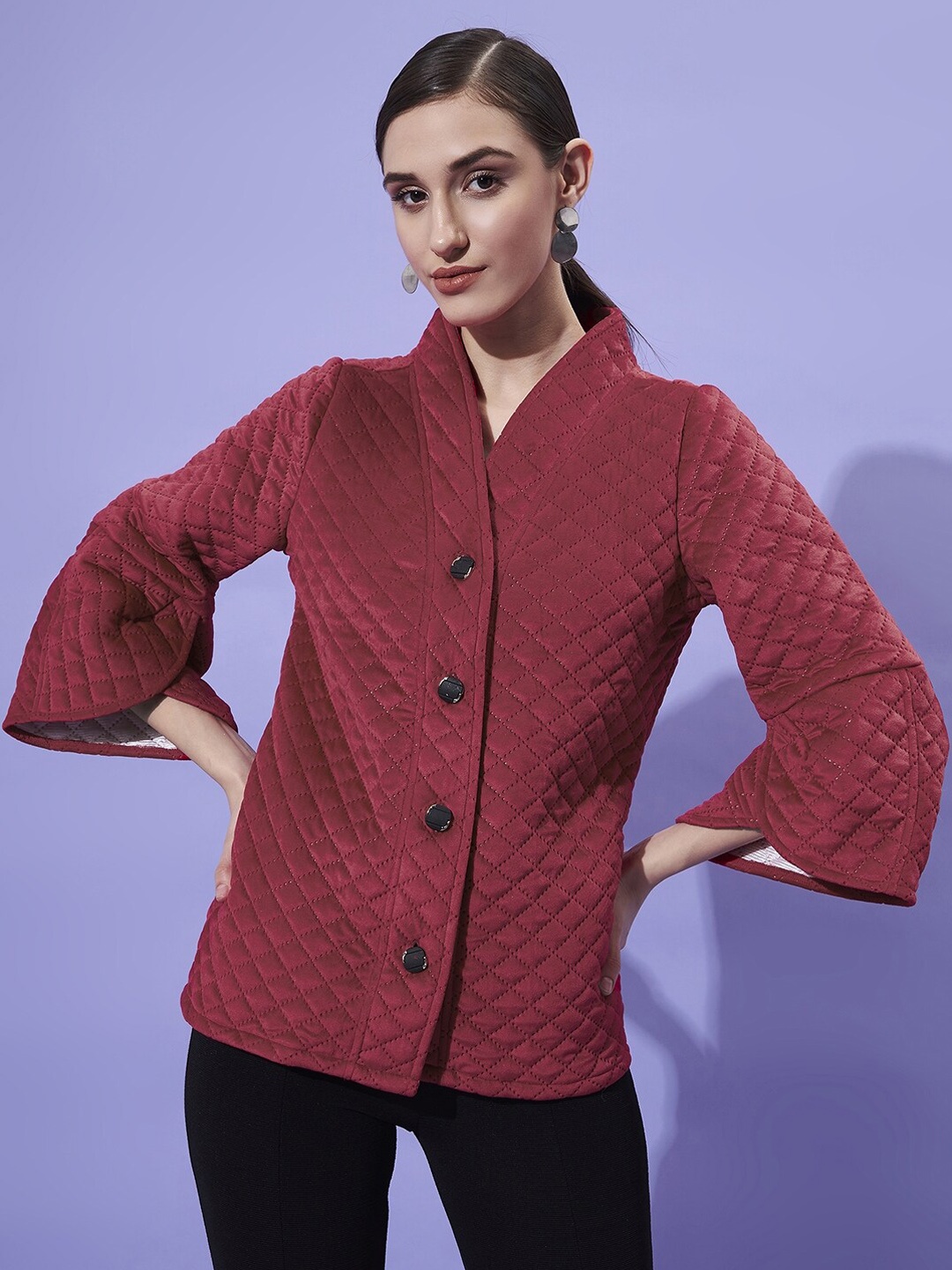 

Athena Women Red Quilted Pea Coat