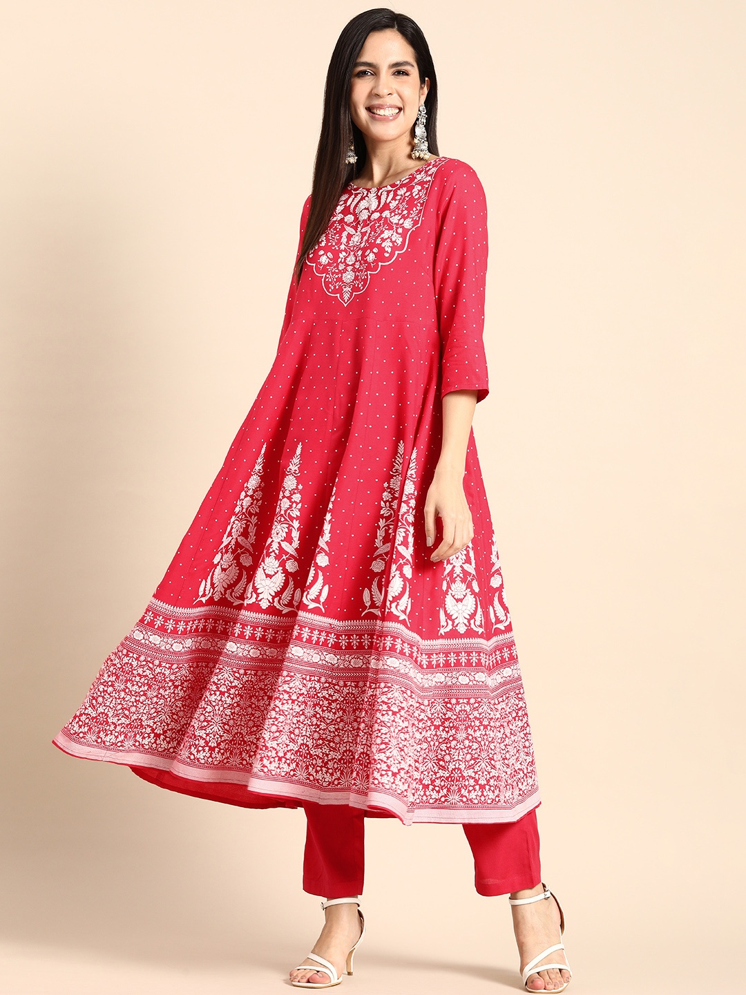 

Anouk Women Ethnic Motifs Printed Kurta with Trousers, Fuchsia