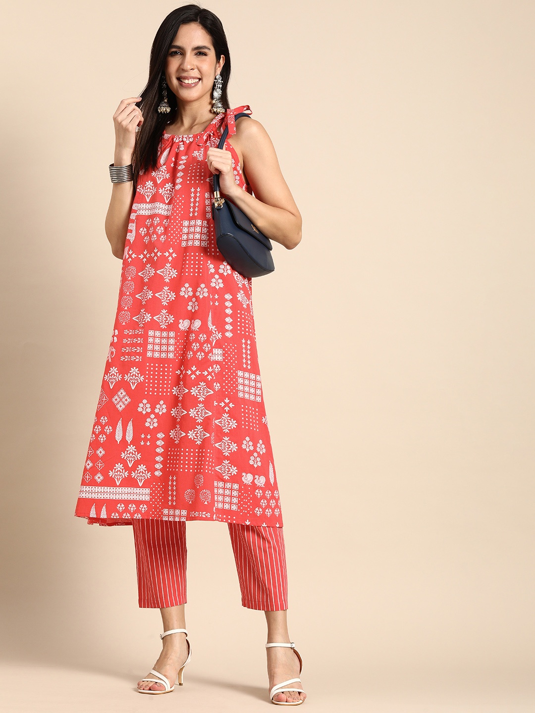

Anouk Women Ethnic Motifs Printed Pure Cotton Kurta with Trousers, Orange
