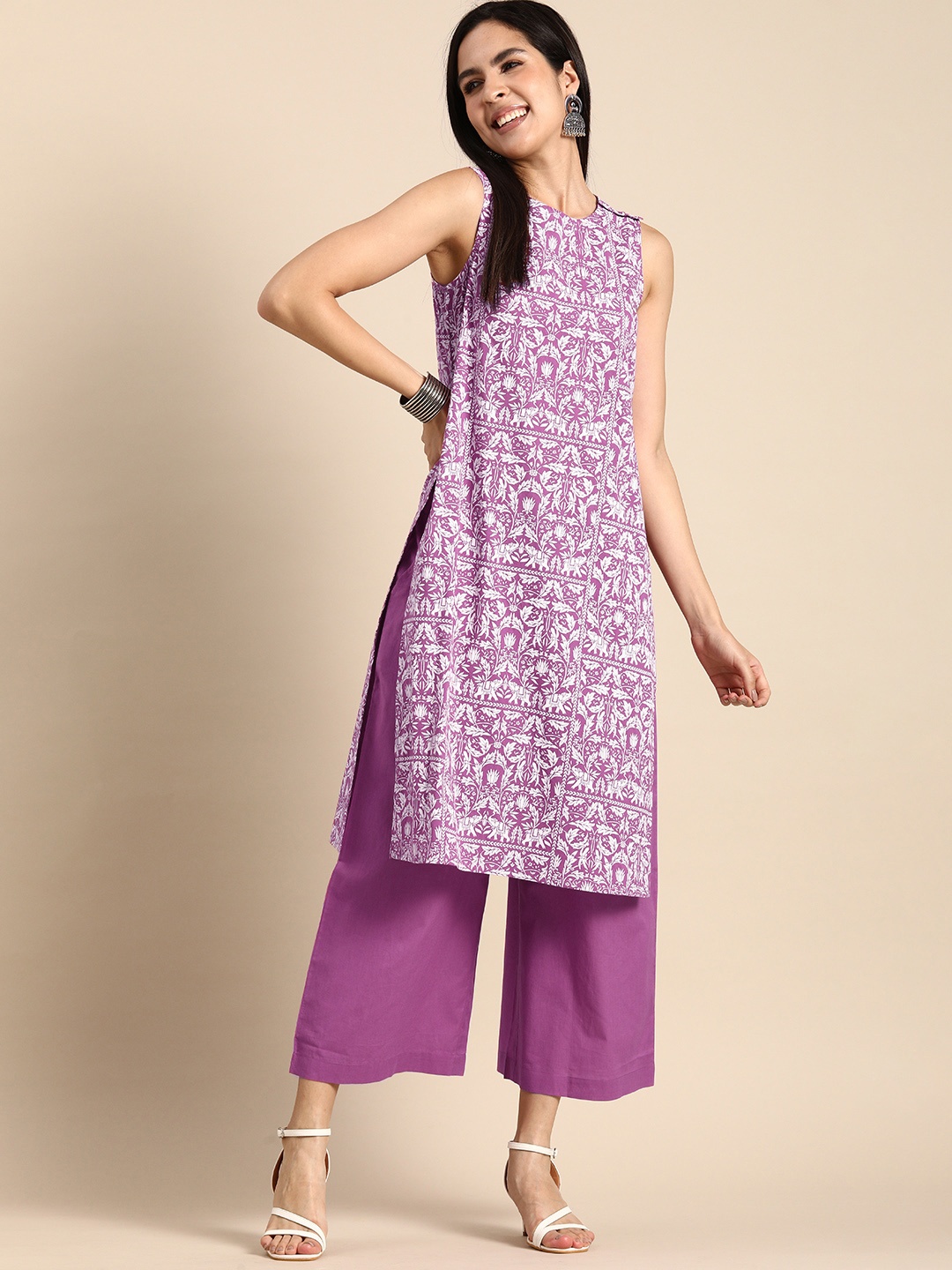 

Anouk Women Ethnic Motifs Printed Pure Cotton Kurta with Palazzos, Pink