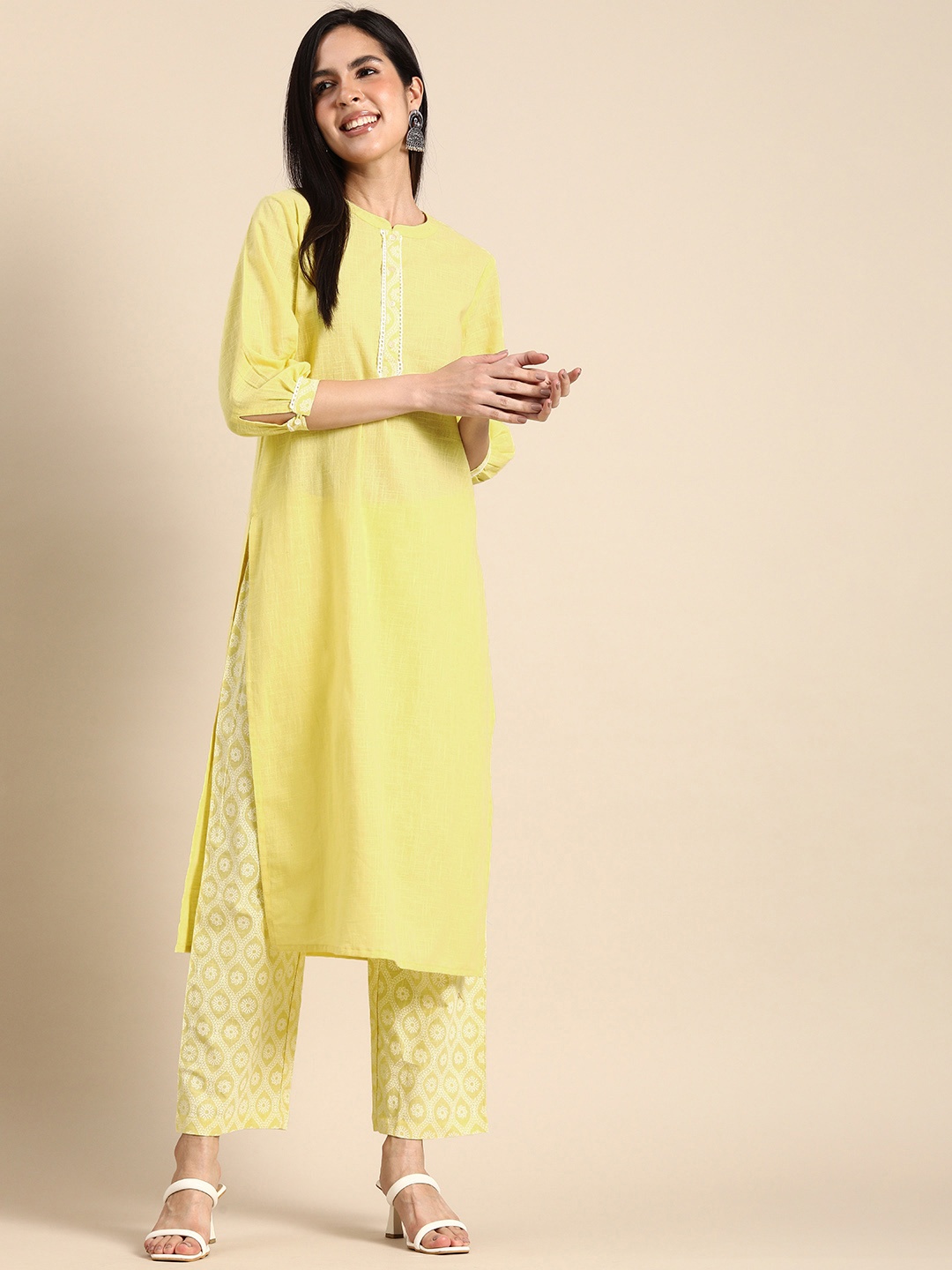 

Anouk Women Ethnic Motifs Pure Cotton Kurta with Trousers, Yellow