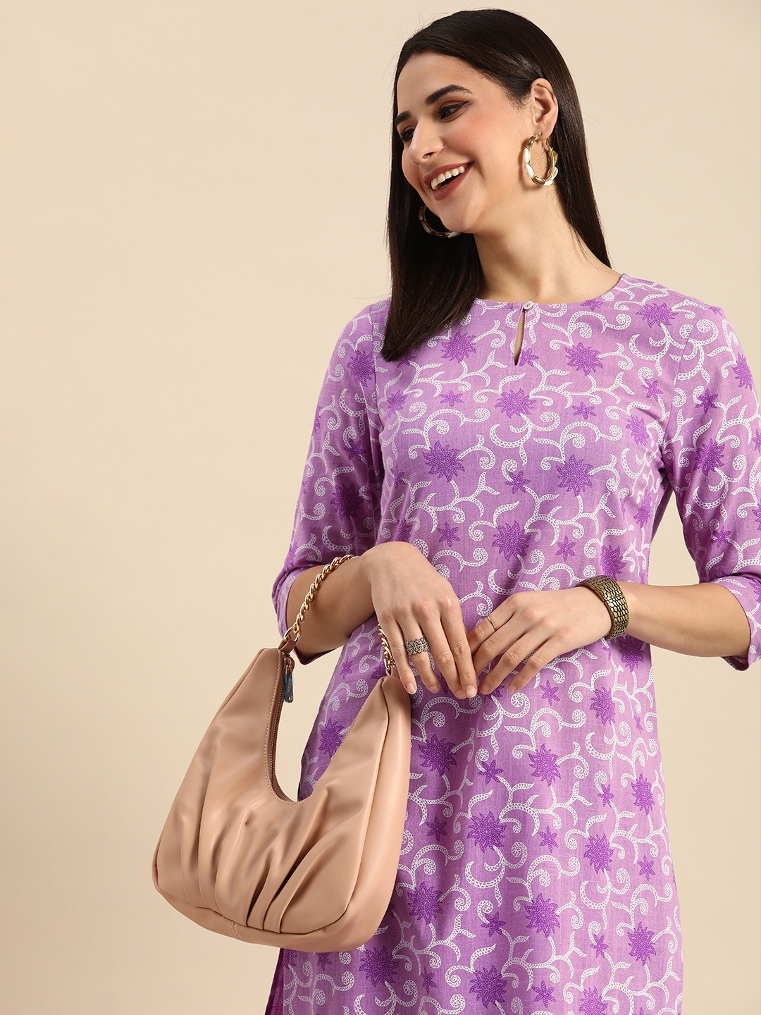 

Anouk Women Pure Cotton Floral Printed Kurta with Trousers, Lavender