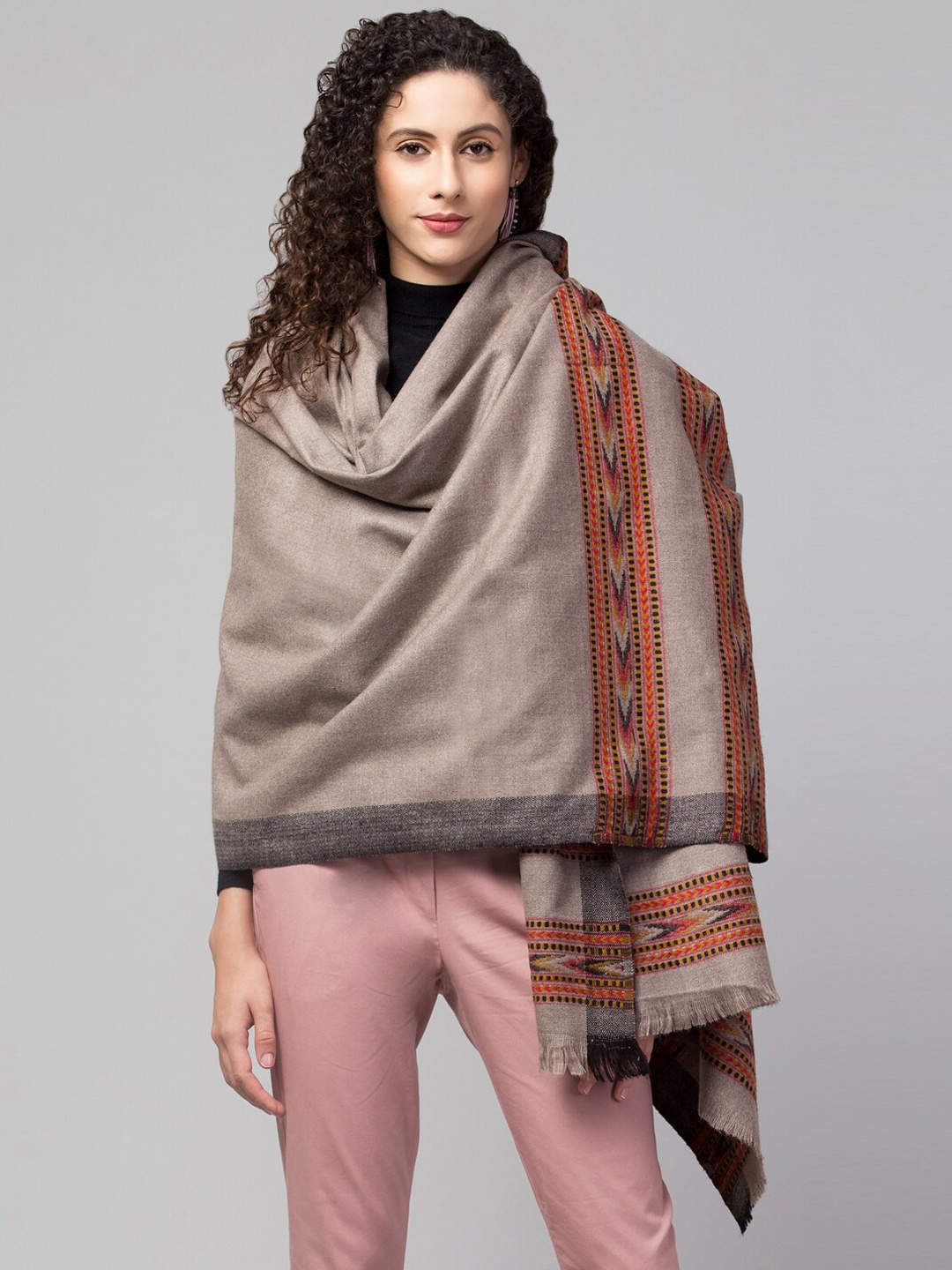 

Tweedle Women Grey Traditional Kullu Woven-Design Shawl