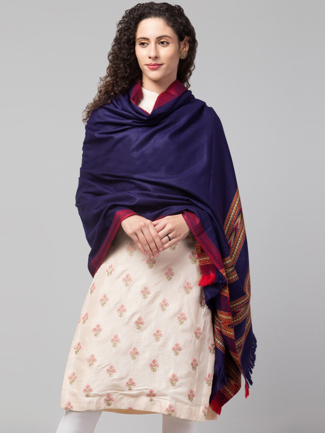 

Tweedle Women Blue Traditional Kullu Woven-Design Shawl