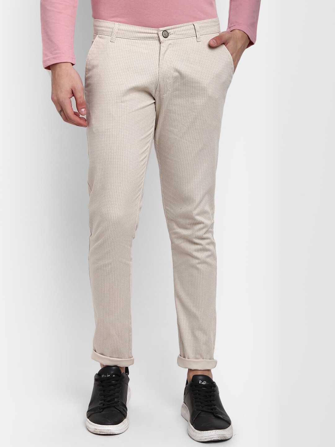 

V-Mart Men Cream-Coloured Classic Slim Fit Trousers