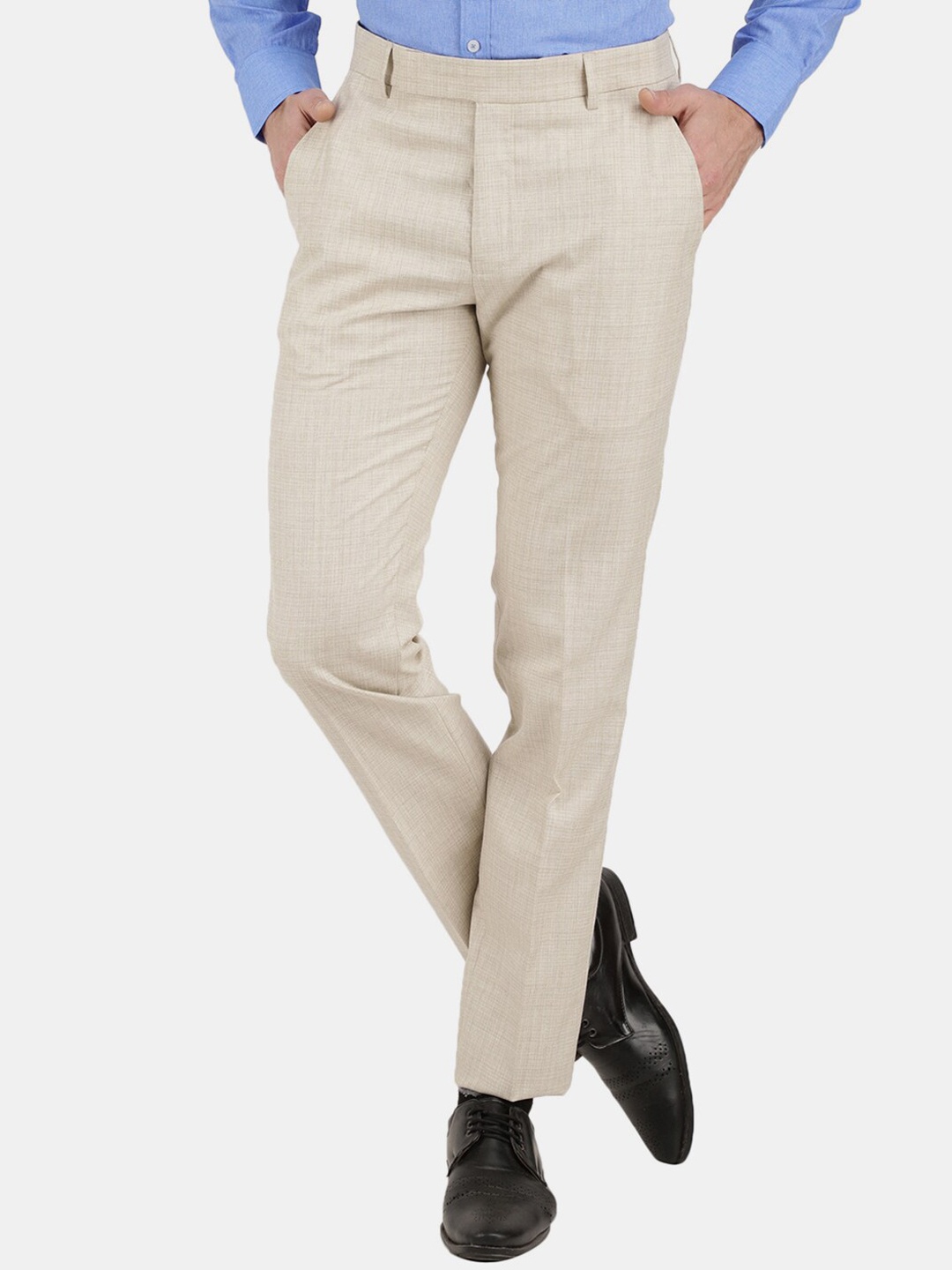 

V-Mart Men Beige Checked Classic Slim Fit Cotton Trousers