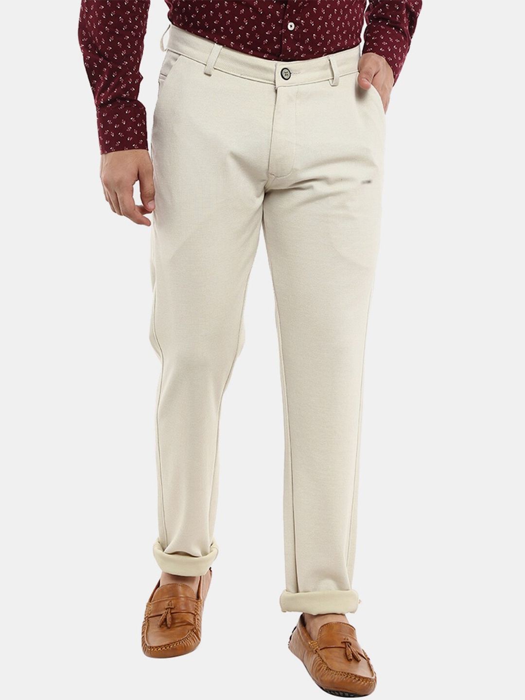 

V-Mart Men Beige Classic Slim Fit Cotton Trousers