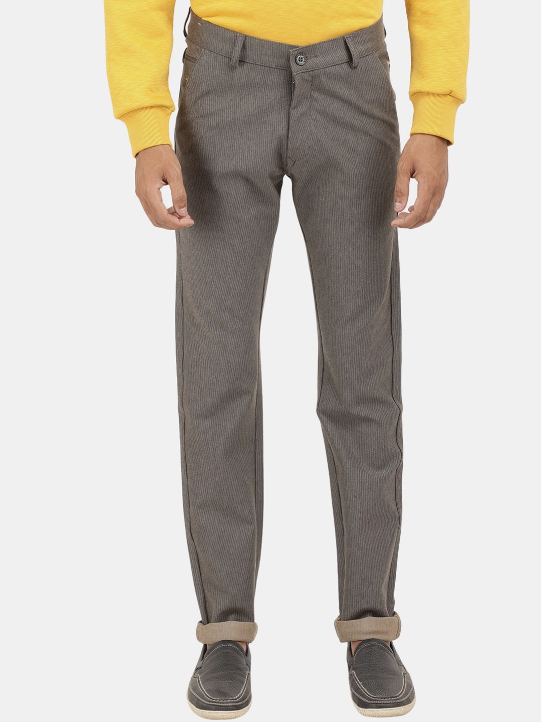 

V-Mart Men Grey Striped Classic Slim Fit Chinos Trousers