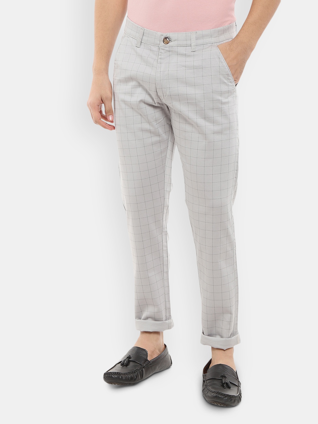 

V-Mart Men Checked Classic Trouser, Off white