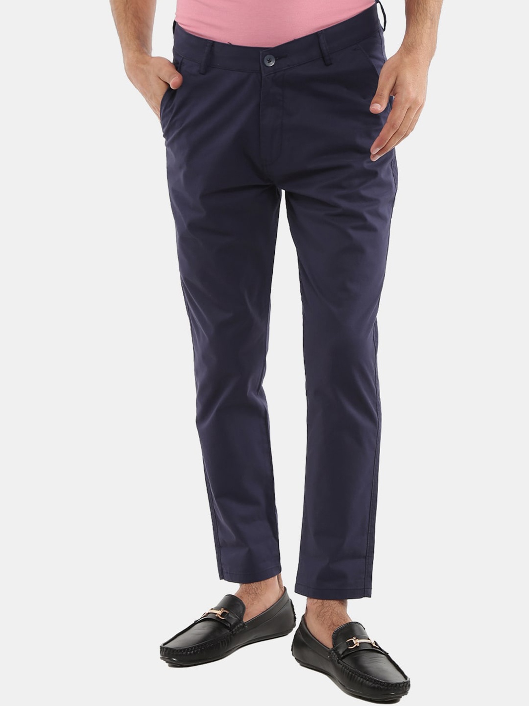 

V-Mart Men Navy Blue Cotton Classic Chinos Trousers