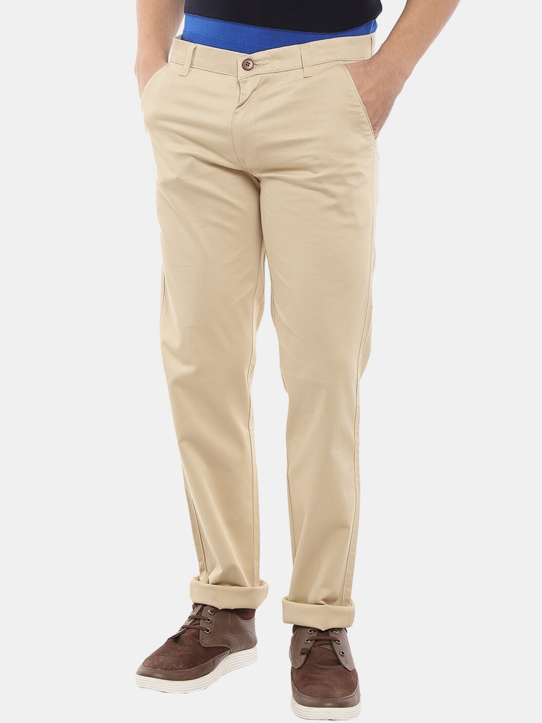 

V-Mart Men Cream Classic Slim Fit Chinos Trousers