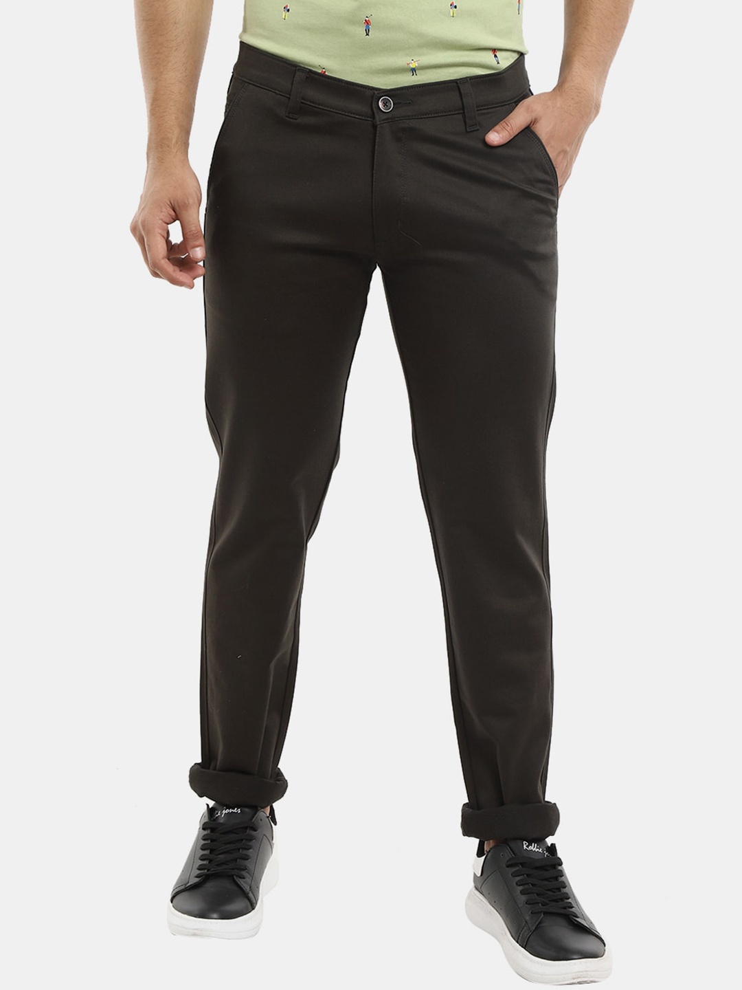 

V-Mart Men Classic Slim Fit Cotton Trousers, Olive