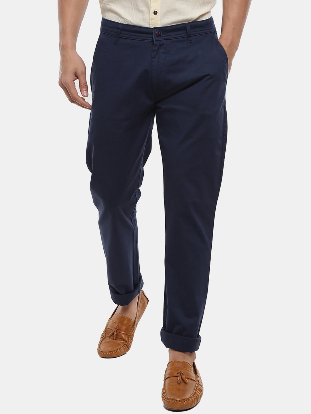 

V-Mart Men Navy Blue Cotton Classic Slim Fit Chinos Trousers