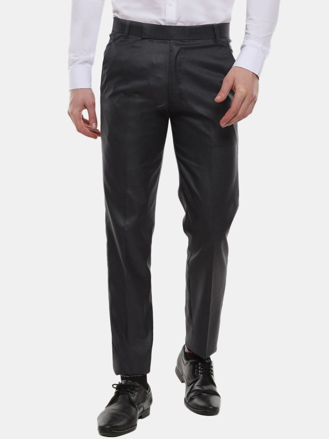 

V-Mart Men Grey Cotton Classic Slim Fit Trousers, Black