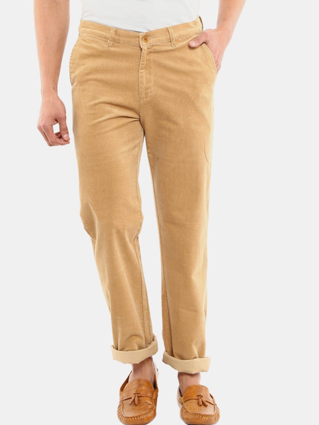 

V-Mart Men Khaki Cotton Classic Slim Fit Chinos Trousers