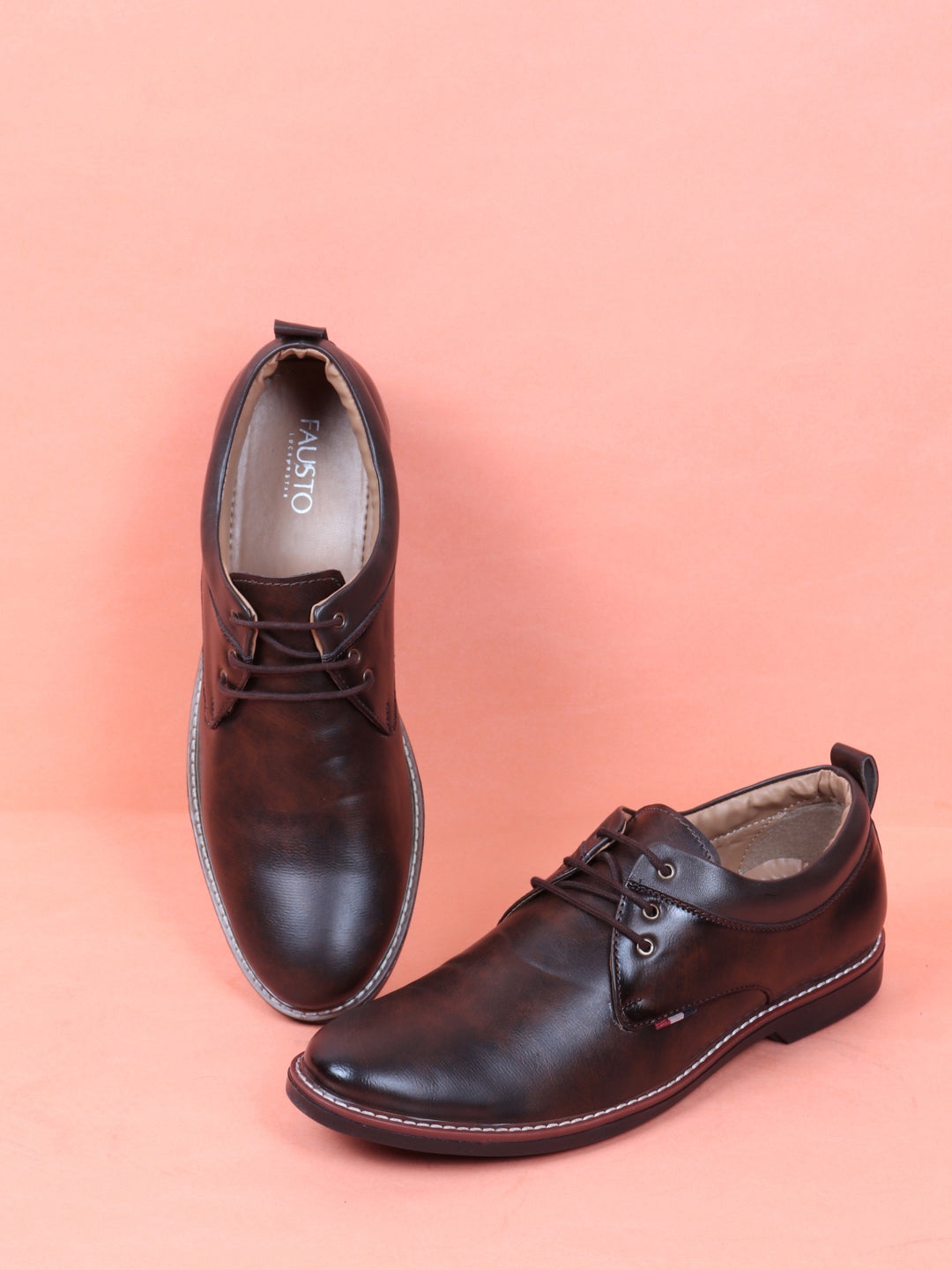 

FAUSTO Men Brown Round-Toe Oxford Formal Shoes