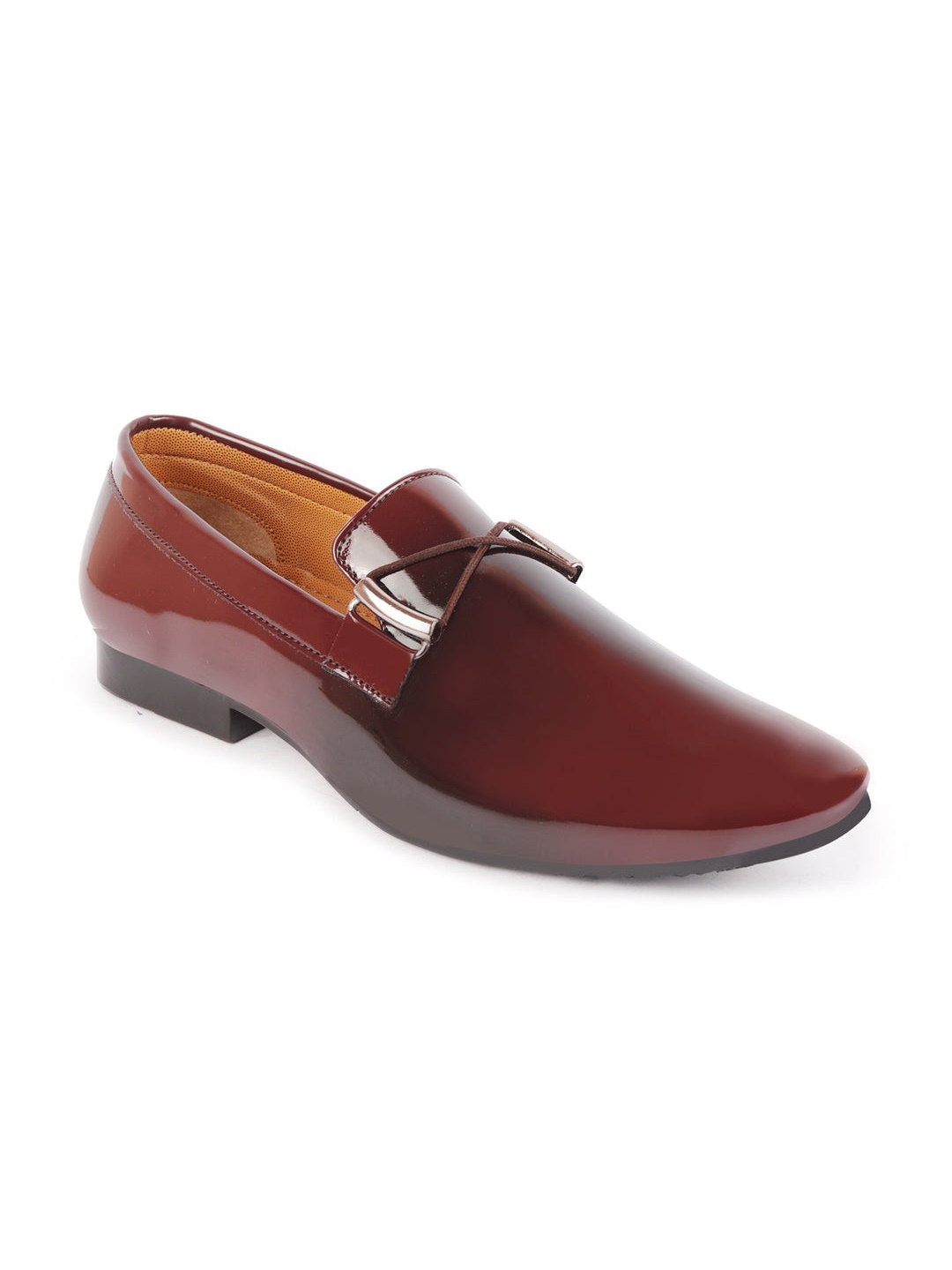 

FAUSTO Men Brown Colourblocked Patent Leather Slip-On Shoes