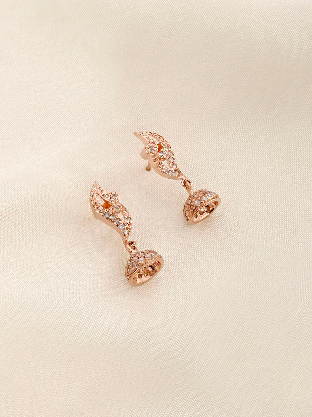 

Mikoto by FableStreet Rose Gold Leaf Shaped Rose Gold-Plated Jhumkas Earrings