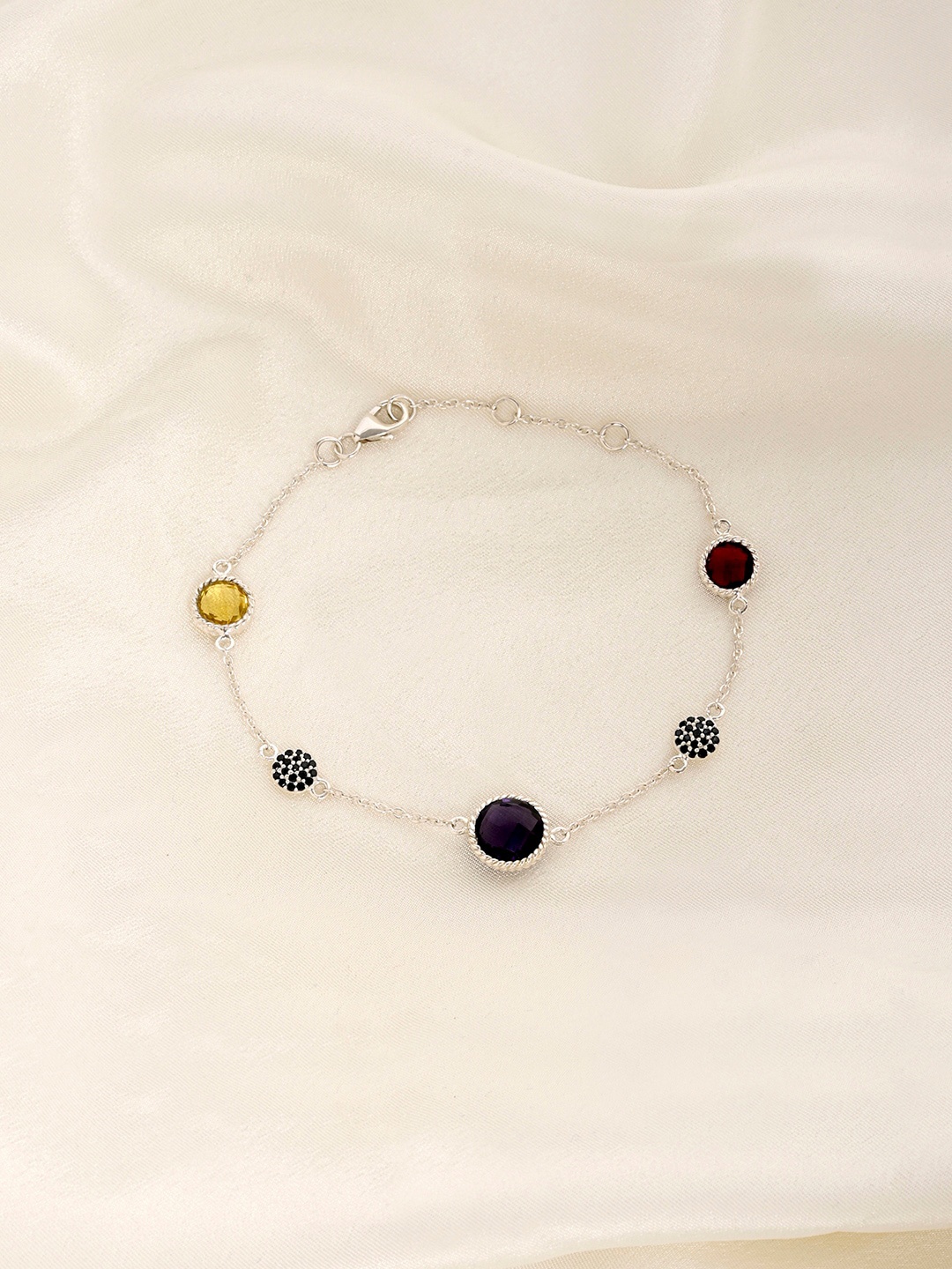 

March by FableStreet Women Black & Yellow Silver-Plated Wraparound Bracelet