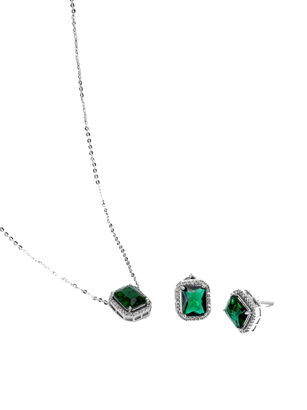 

March by FableStreet Silver-Plated & Green CZ Studded Jewellery Set