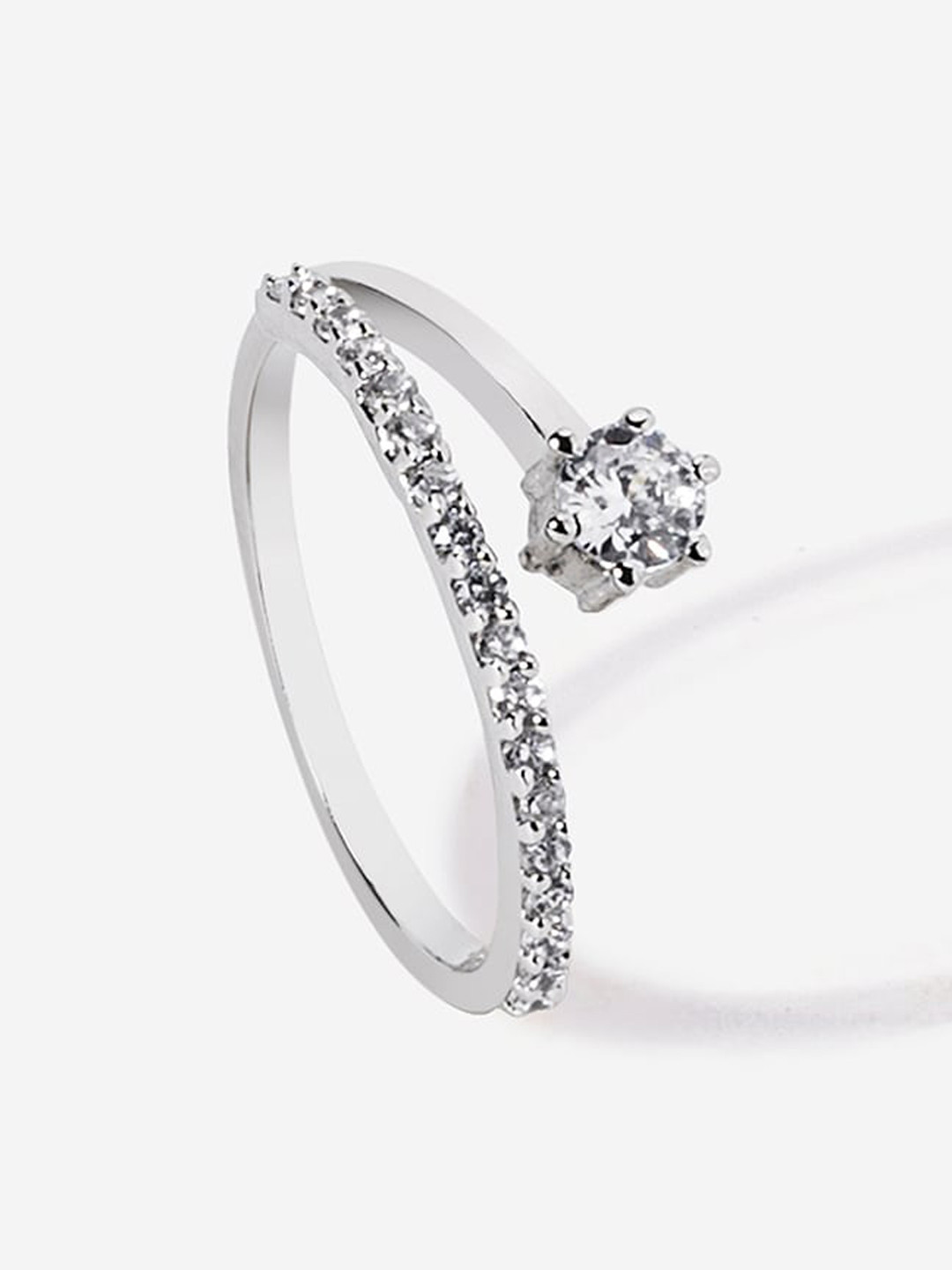 

March by FableStreet White 92.5 Sterling Silver Rhodium-Plated CZ Studded Ring