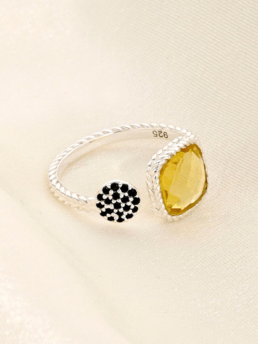 

Mikoto by FableStreet Yellow 92.5 Sterling Silver-Plated Citrine Stone Studded Finger Ring
