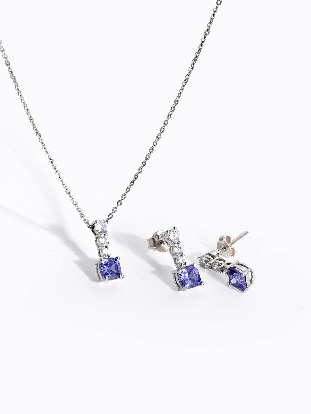 

March by FableStreet Silver-Plated White & Blue CZ-Studded Jewellery Set