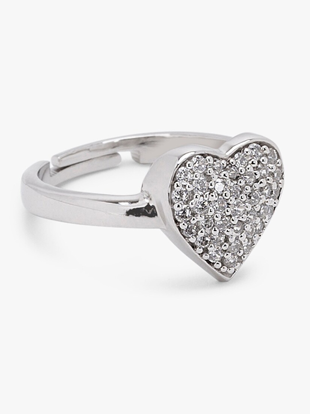 

March by FableStreet Sterling Silver Rhodium-Plated White CZ-Studded Finger Ring