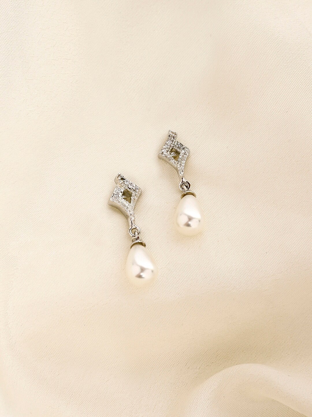 

March by FableStreet Silver-Toned Geometric Drop Earrings