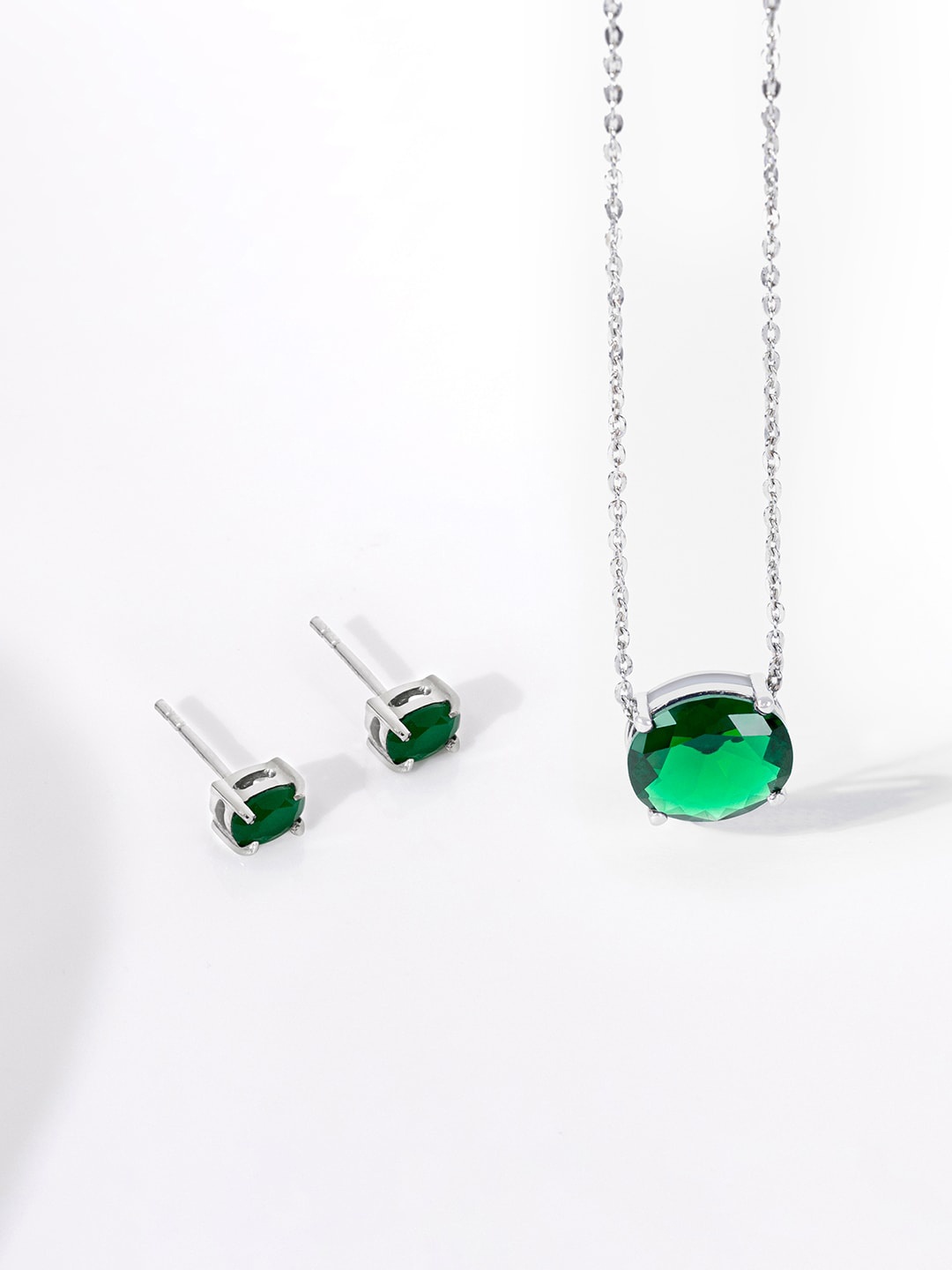 

March by FableStreet Silver-Plated Green CZ-Studded Jewellery Set
