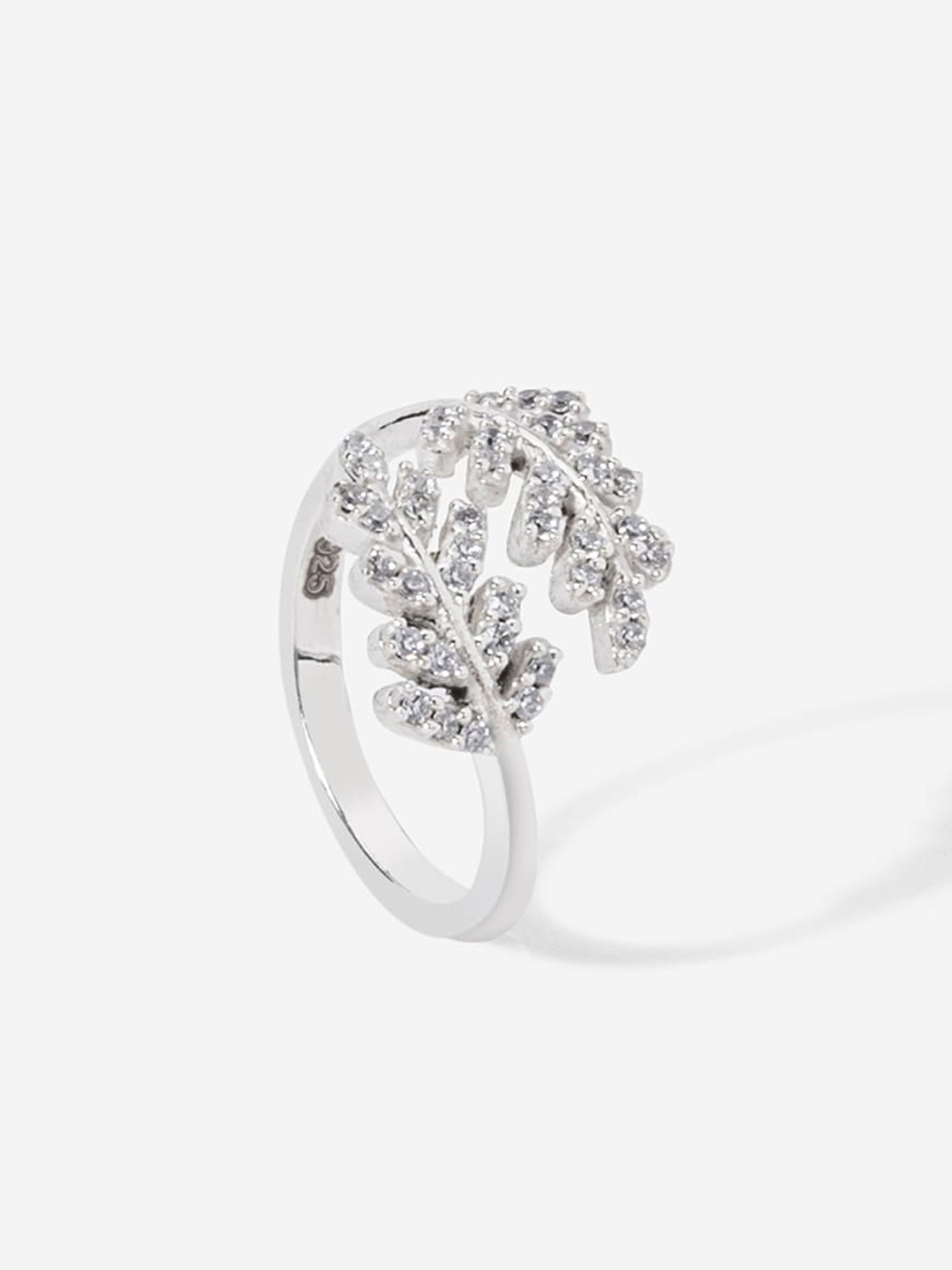 

Mikoto by FableStreet White 92.5 Sterling Silver Rhodium-Plated CZ Studded Finger Ring