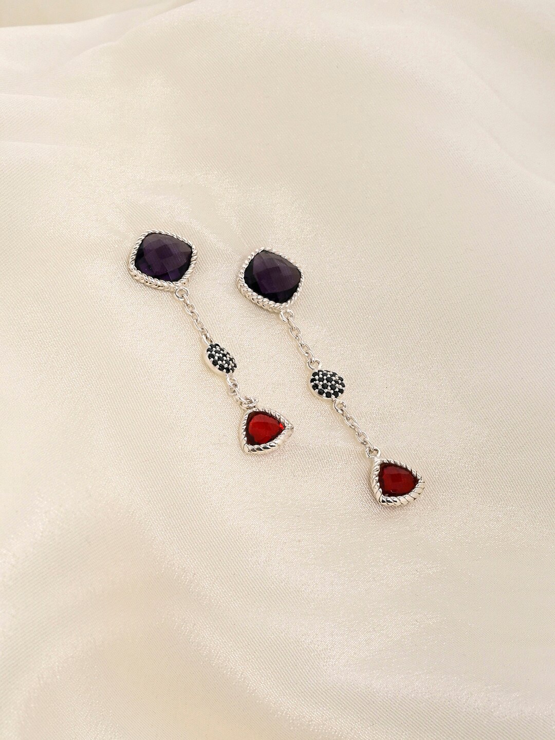 

March by FableStreet Silver-Toned Contemporary Drop Earrings