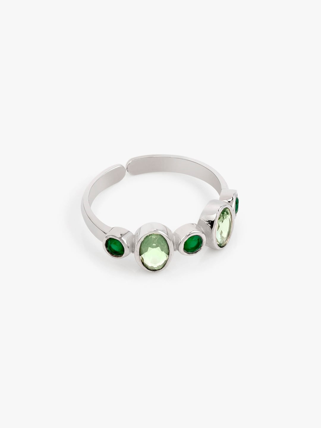 

March by FableStreet 92.5 Sterling Silver Silver-Plated Green Onyx Stone-Studded Finger Ring