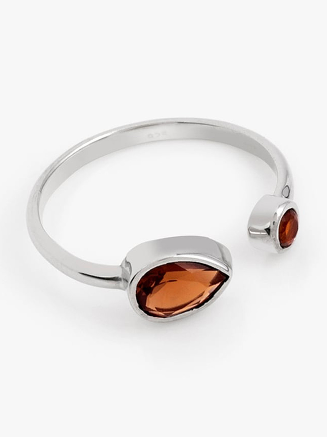 

March by FableStreet Brown 92.5 Sterling Silver Rhodium-Plated Quartz Stone-Studded Ring