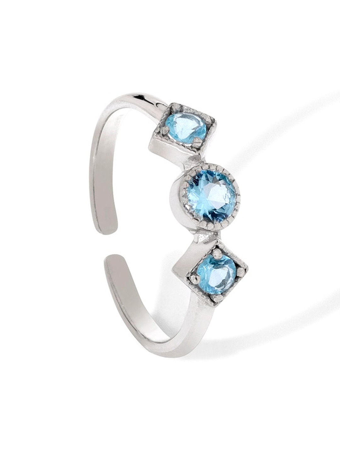 

March by FableStreet Blue & Silver-Plated Sterling Silver Quartz Studded Finger Ring
