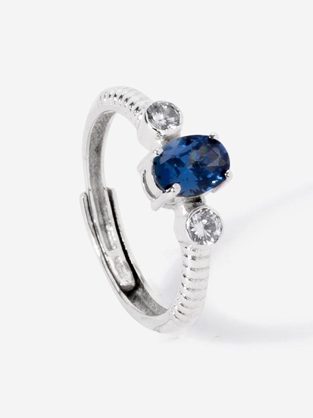 

March by FableStreet White & Blue Silver-Plated CZ Studded Finger Ring