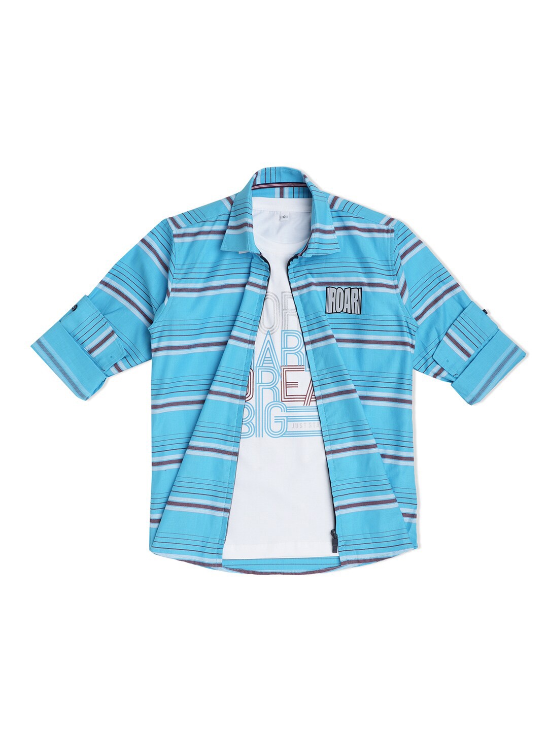 

CAVIO Boys Turquoise Blue Horizontal Stripes Striped Casual Shirt