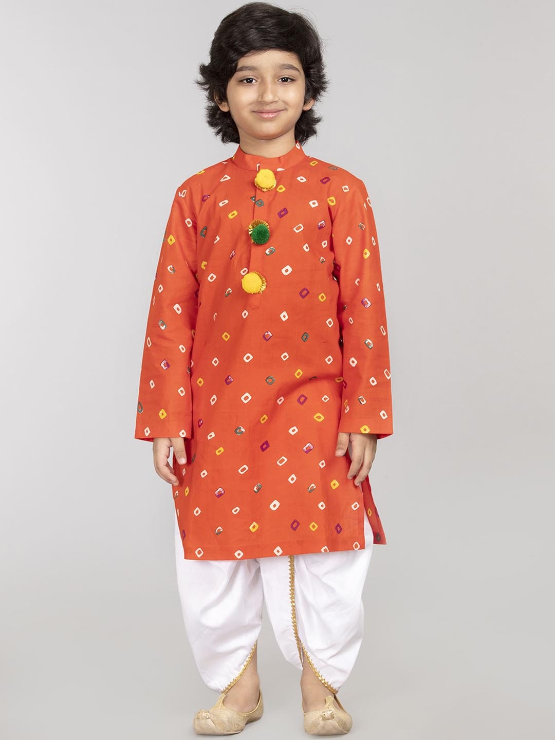 

BYB PREMIUM Boys Orange Printed Pure Cotton Kurta with Dhoti Pants