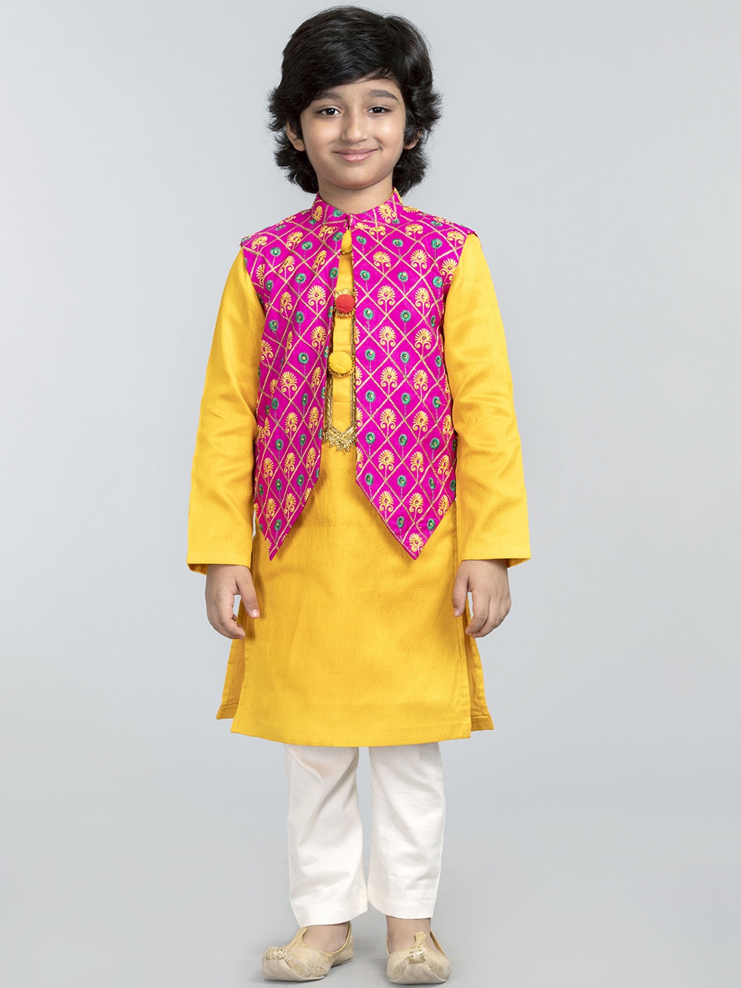 

BYB PREMIUM Boys Yellow Kurta with Pyjamas & with Nehru Jacket