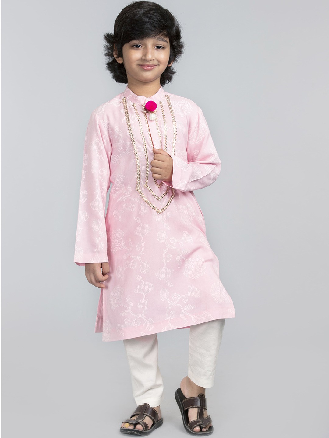 

BYB PREMIUM Boys Pink Ethnic Motifs Printed Gotta Patti Kurta with Pyjamas