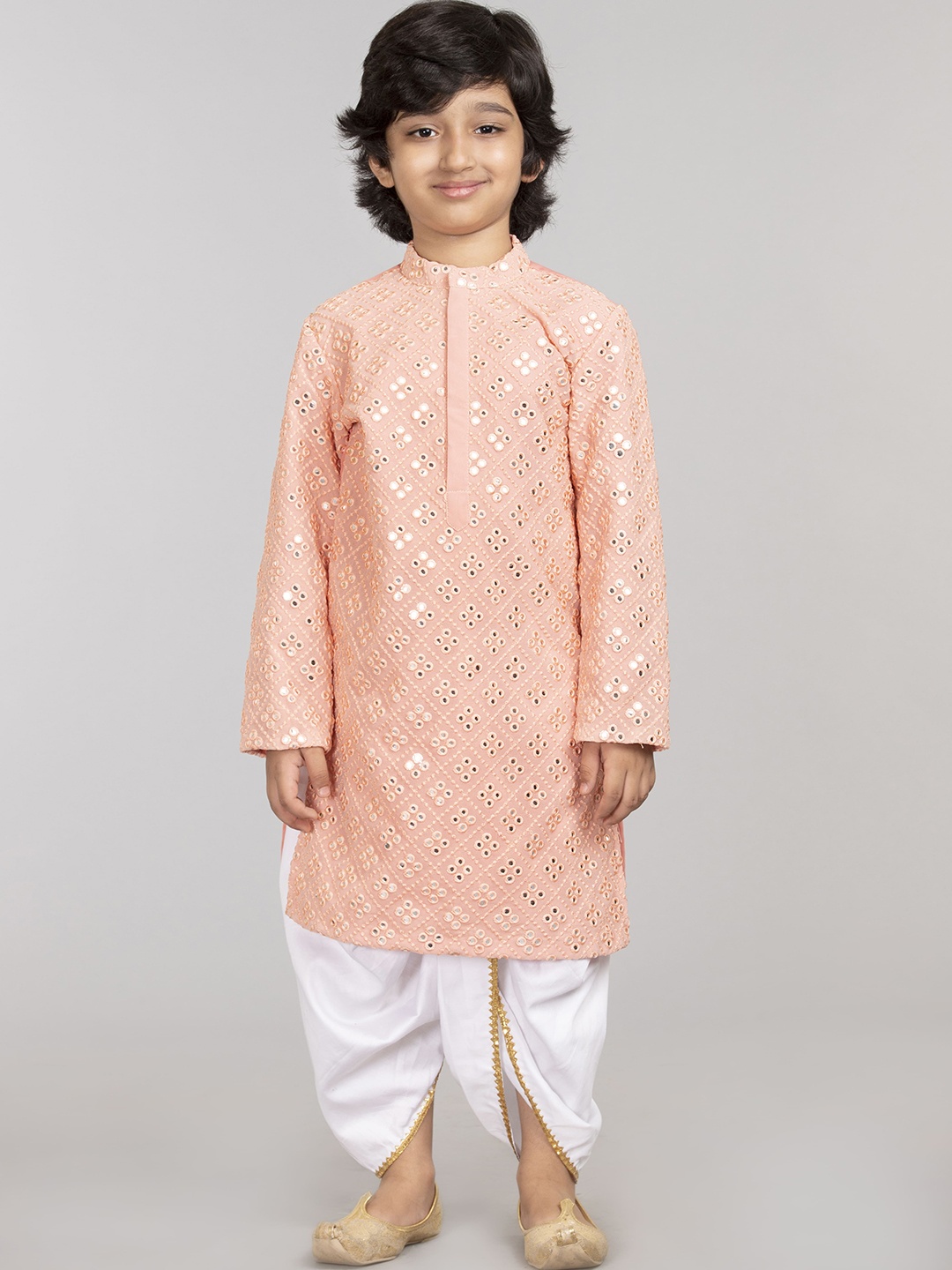 

BYB PREMIUM Boys Pink Embroidered Mirror Work Kurta with Dhoti Pants