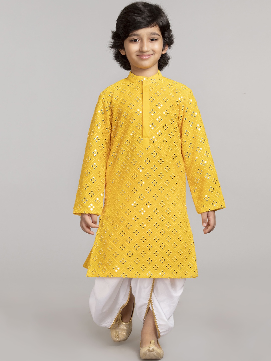 

BYB PREMIUM Boys Yellow Embroidered Angrakha Kurta with Dhoti Pants
