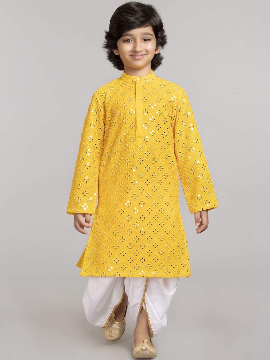 

BYB PREMIUM Boys Yellow Embroidered Kurta with Dhoti Pants