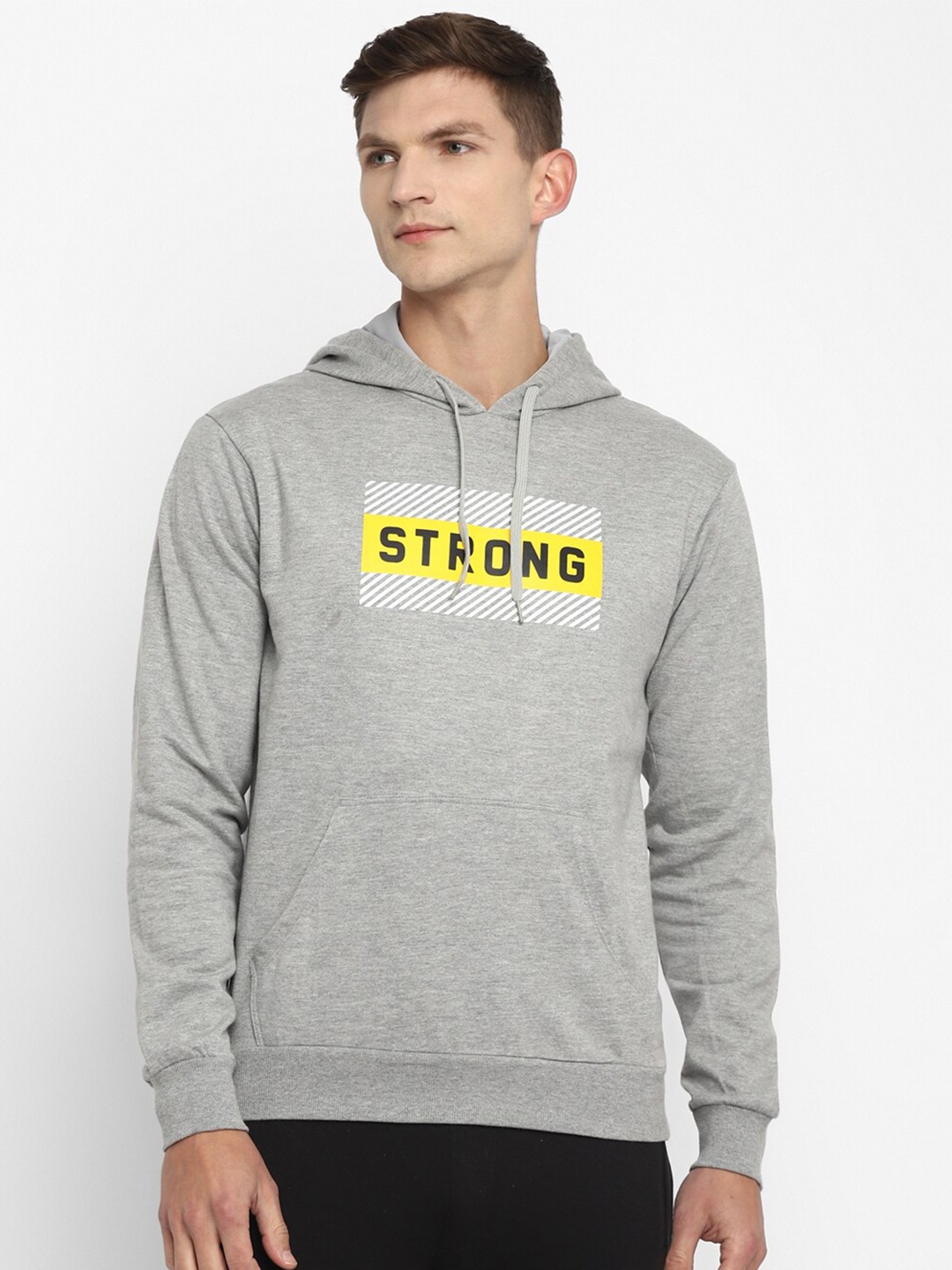 

OFF LIMITS Men Grey Melange Cotton Hooded Sweatshirt