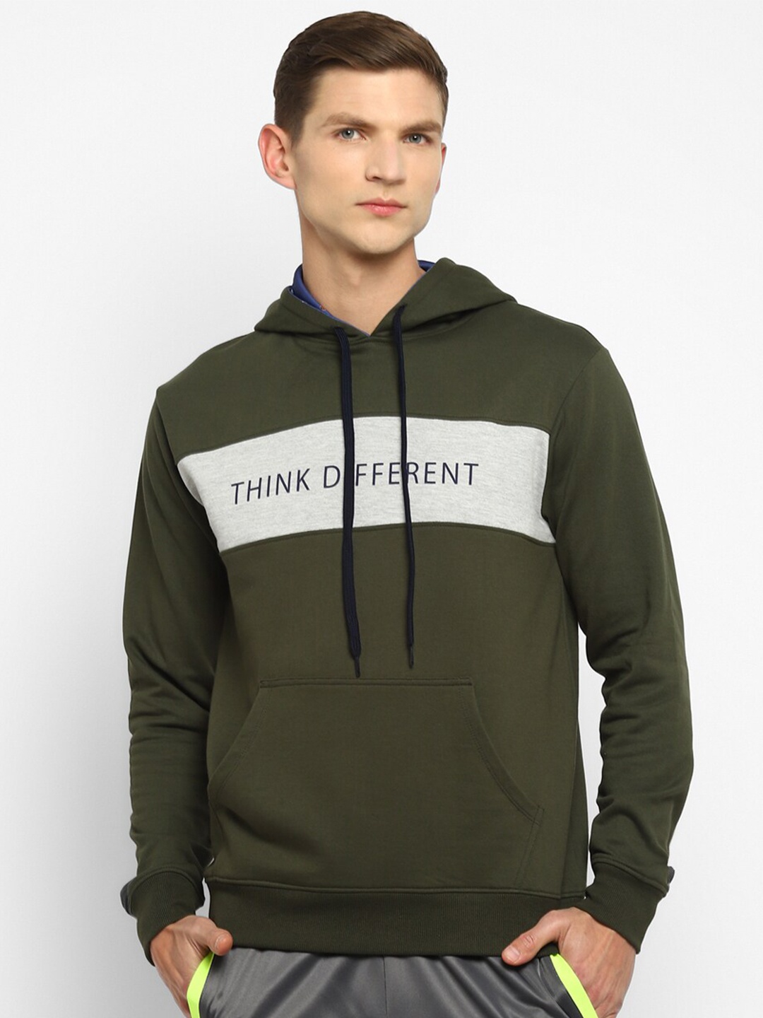 

OFF LIMITS Men Olive Green Printed Cotton Hooded Sweatshirt