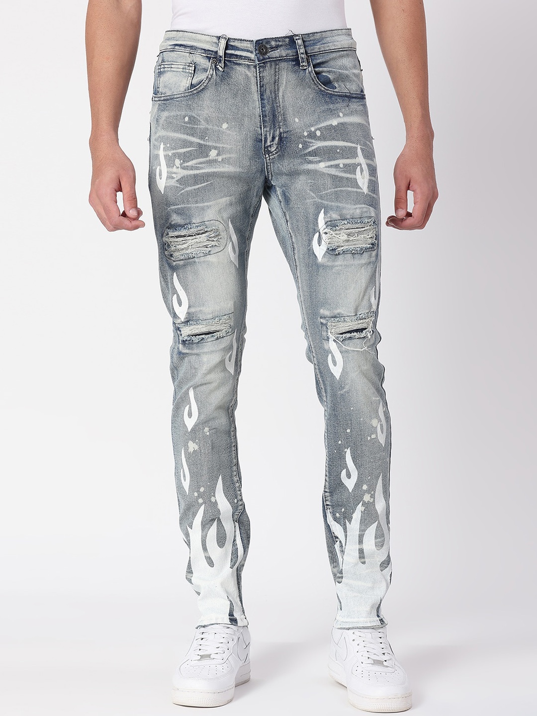

WAIMEA Men Blue Cotton Skinny Fit Highly Distressed Heavy Fade Stretchable Jeans
