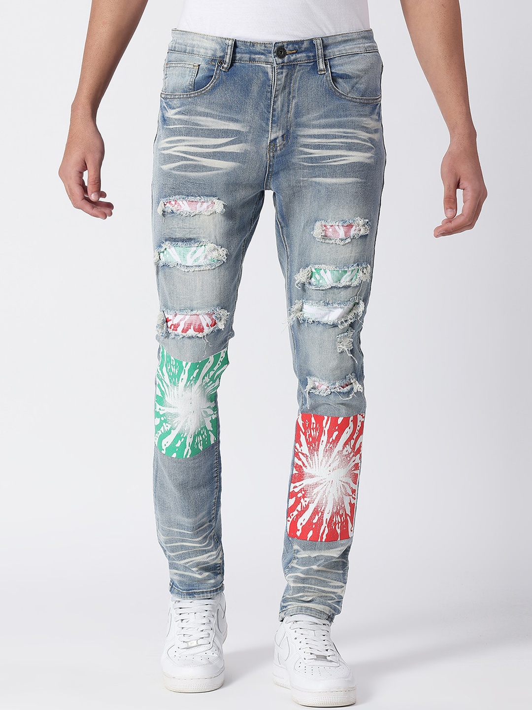 

WAIMEA Men Blue Skinny Fit Highly Distressed Heavy Fade Stretchable Jeans