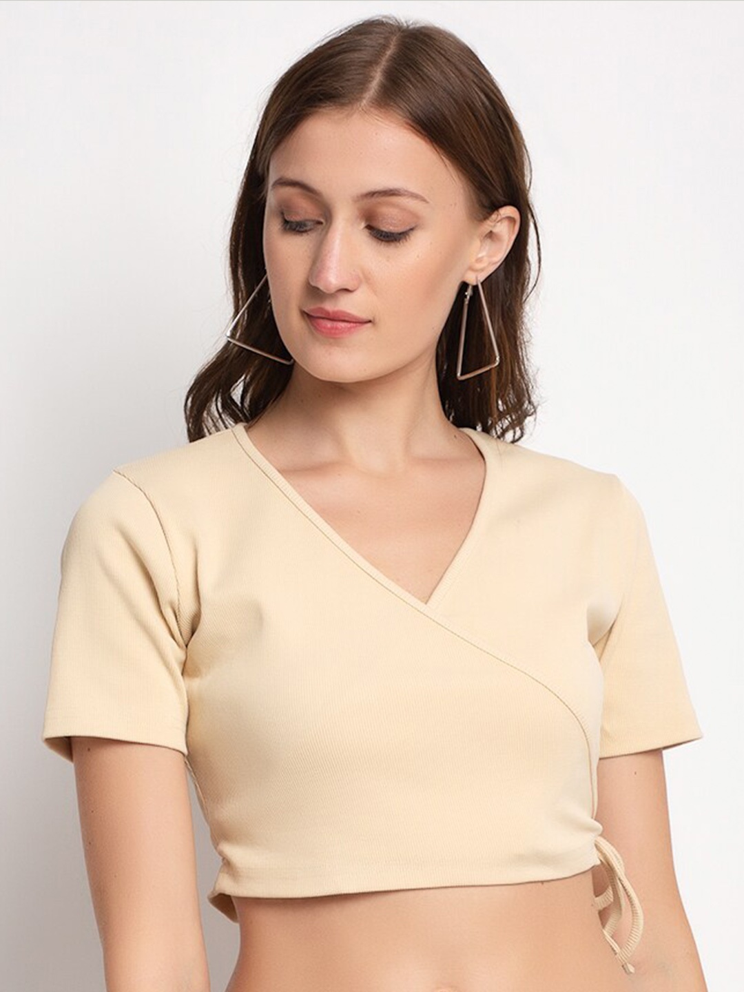 

DOOR74 Beige Wrap Crop Top